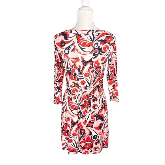 Boden mini dress tunic t-shirt dress navy blue orangey-red pink print tie belt 6 - Picture 8 of 16